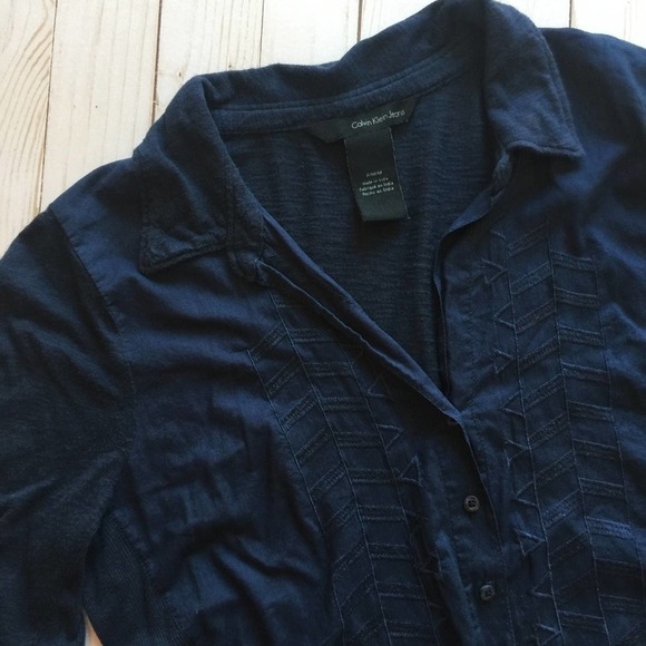 CALVIN KLEIN JEANS Navy Button Down Knit Blouse PM - Picture 3 of 9